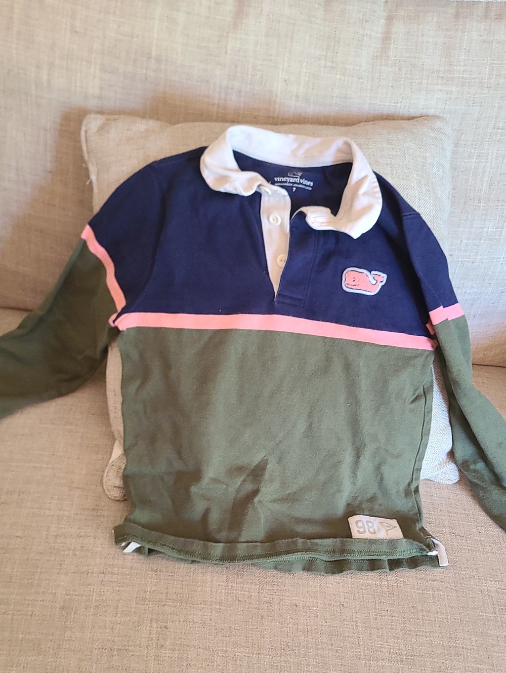 Vineyard Vines Kids Colorblock Rugby Polo - Navy, Olive & Pink